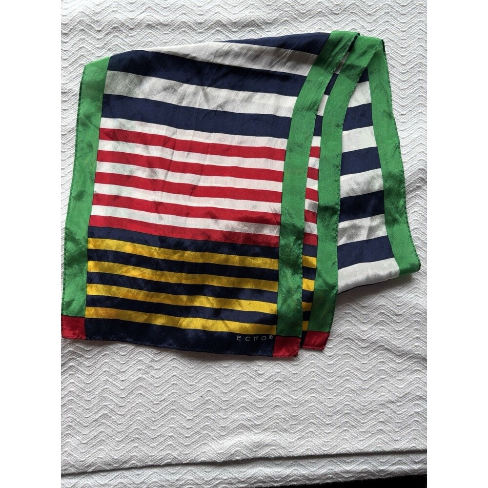 Echo Scarf Women Multi Color Striped Silk Vintage Style Long Rectangle SIZE OS
